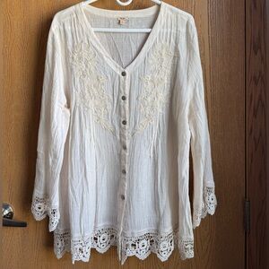 Reba Cream Lace Button-Down Blouse